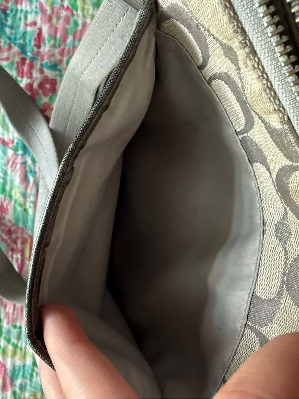 Coach Khaki and Metallic Silver Crossbody Bag